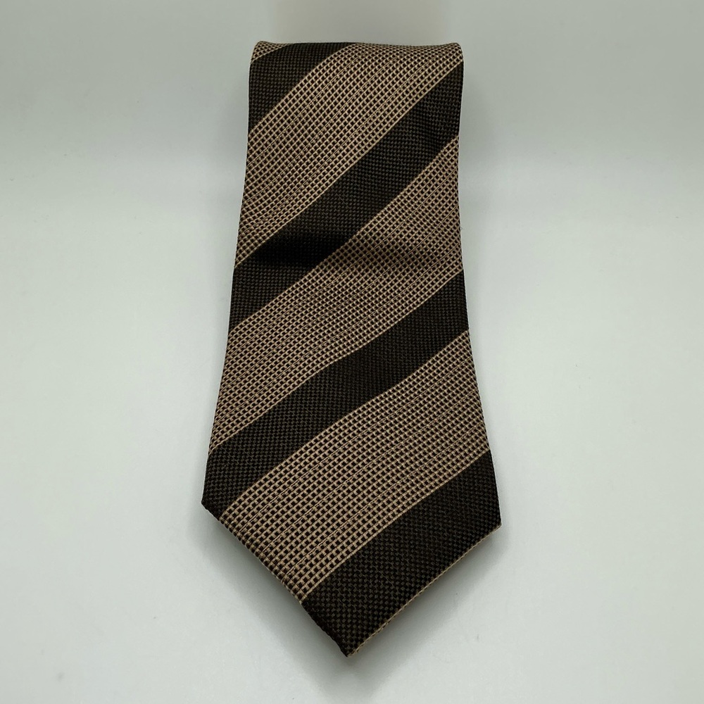 Vintage Coach Tie | 100% Italian Silk | Brown & Tan Regimental Stripe | Gift Box - Picture 3 of 8